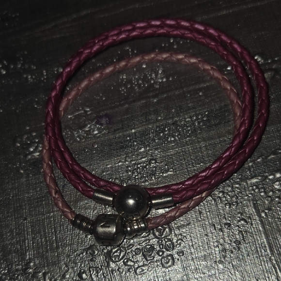 Bundle Of 2 Authentic Pandora Braided Leather Bracelet with925 Sterling Silver - Picture 1 of 7